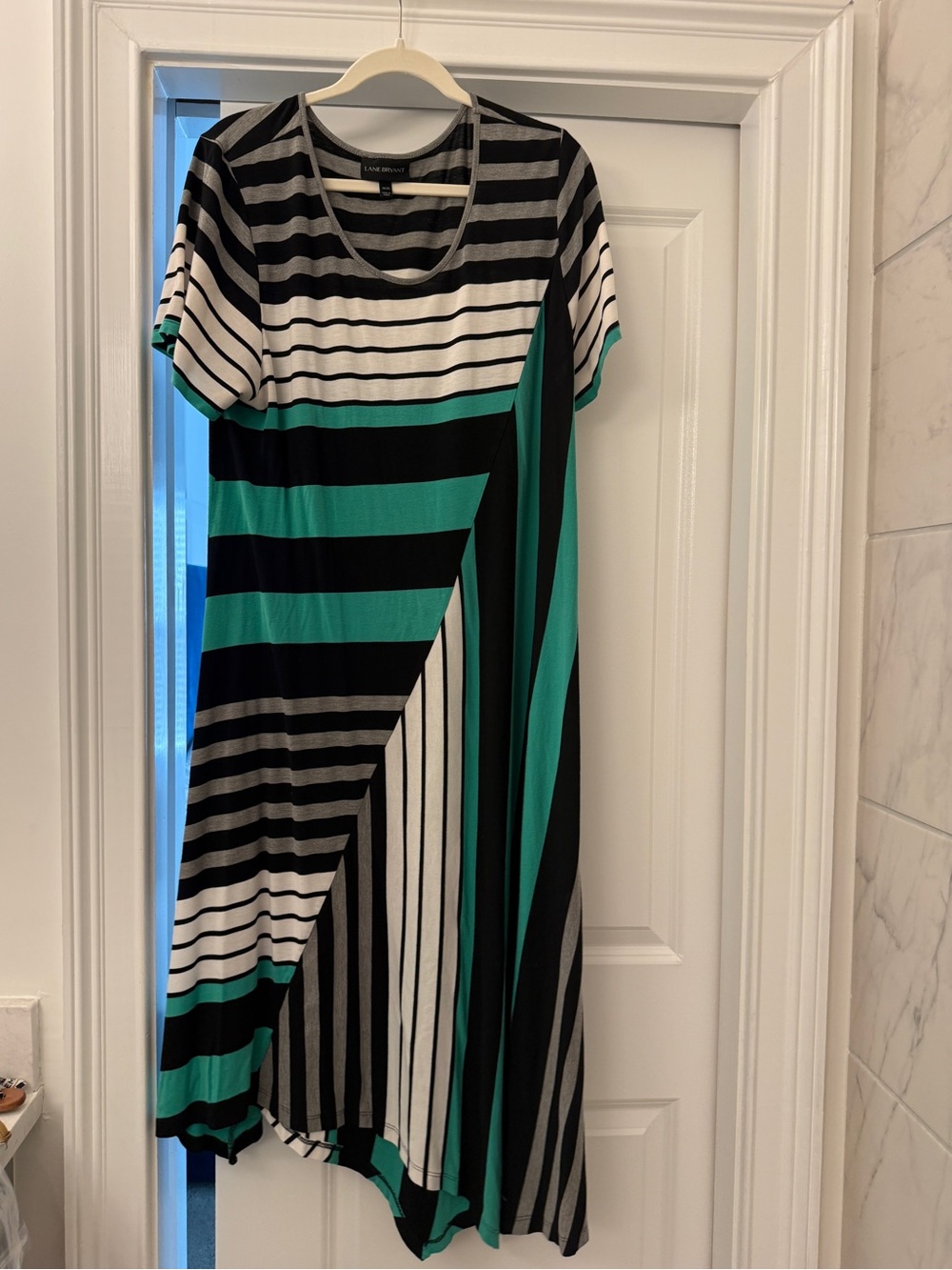 Lane Bryant Black, White & Teal Striped Midi Dress